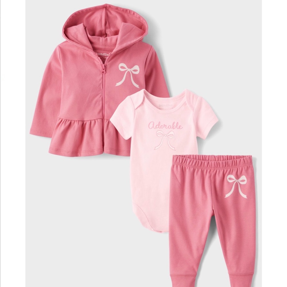 🐰 NWT Pink Baby Outfit Set with Bow Details